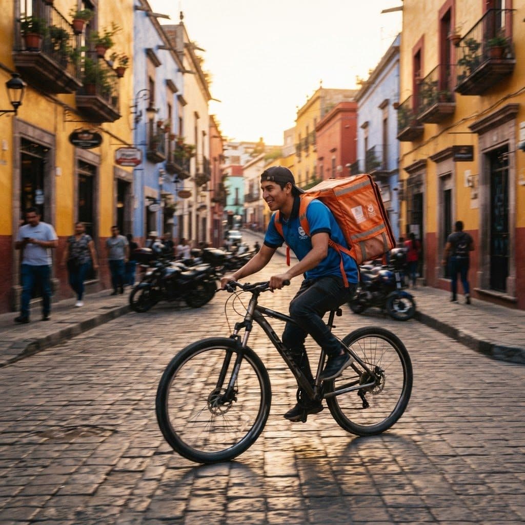 Repartidor de MandeYa en bicicleta por la ciudad